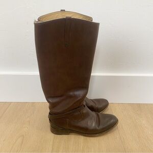 Frye Lindsay Plate Knee High Leather Riding Boots Cognac Brown 6
